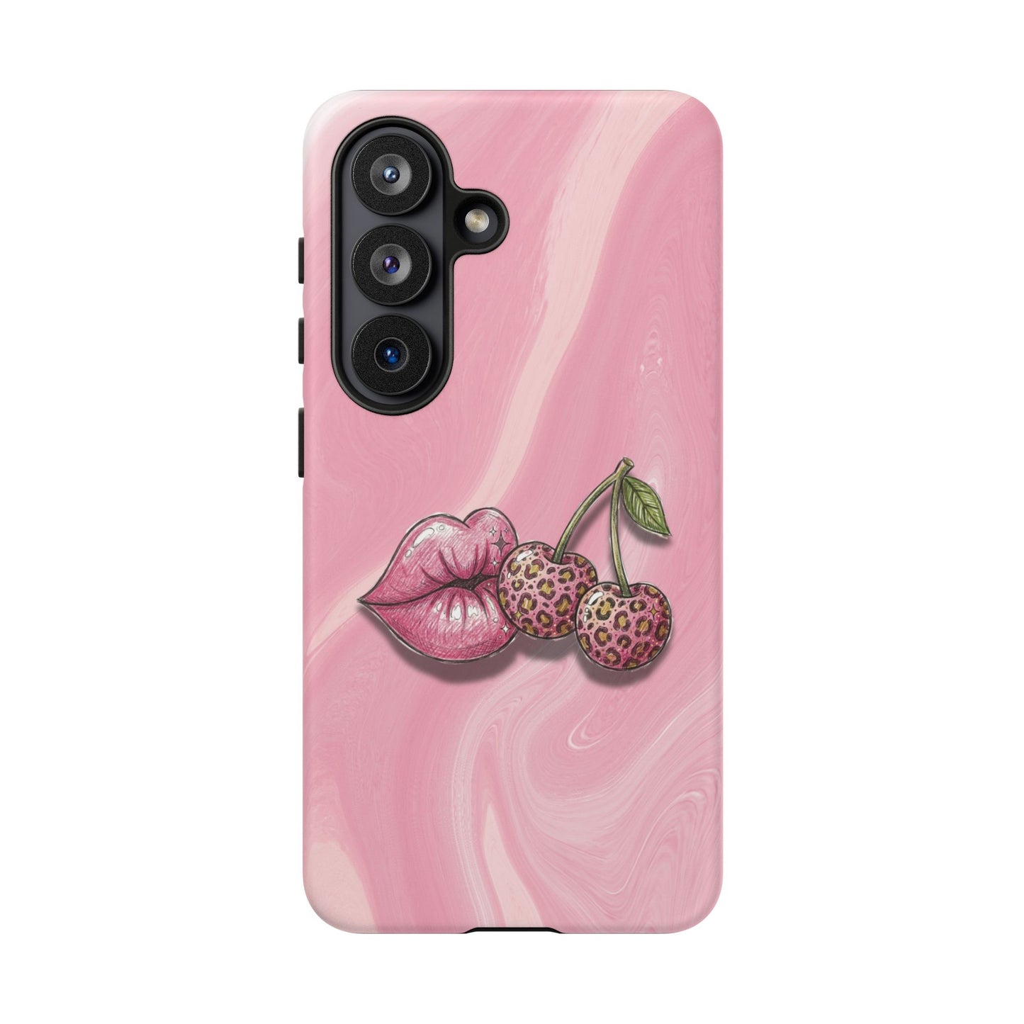Girly Marble Phone Case — Lips & Cherries Pattern
