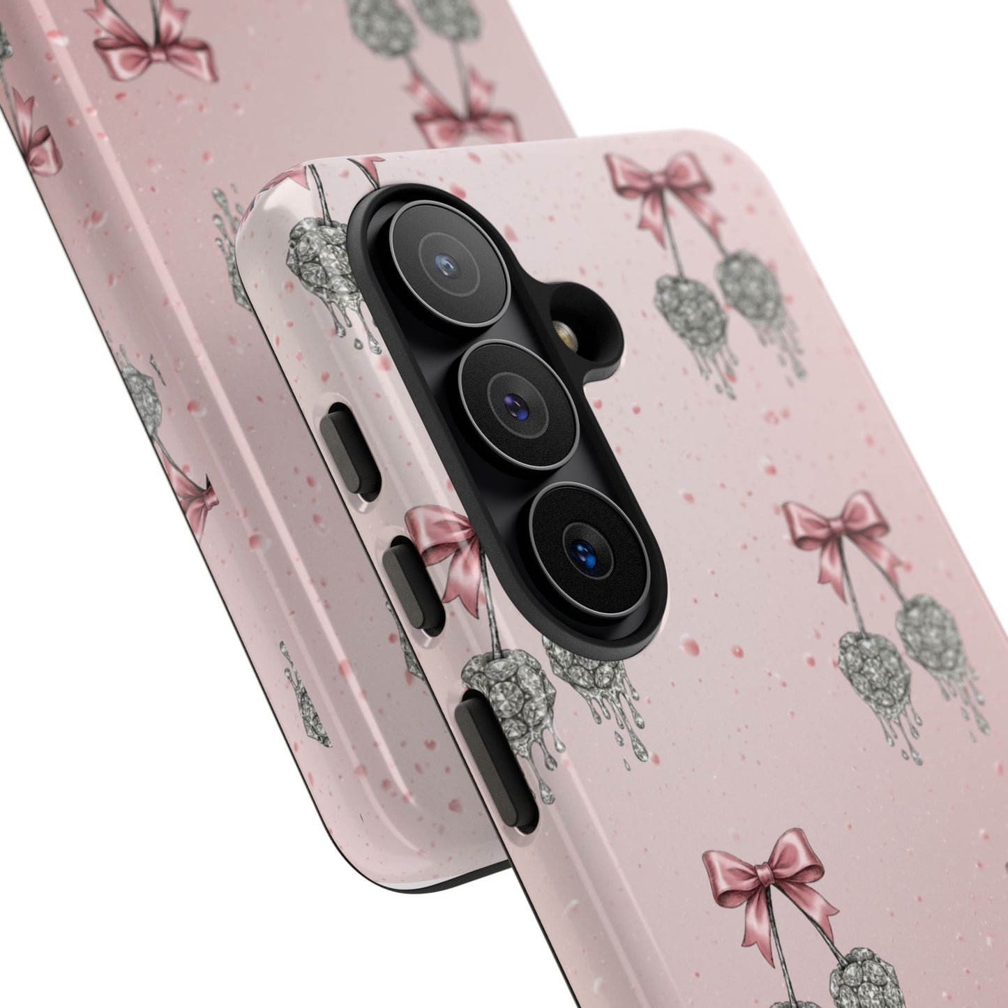 Pink Diamond Cherry Phone Case with Bow Accent