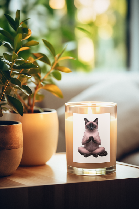 Cat Doing Yoga Frosted Glass Candle — 11oz Relaxation Scented Candle